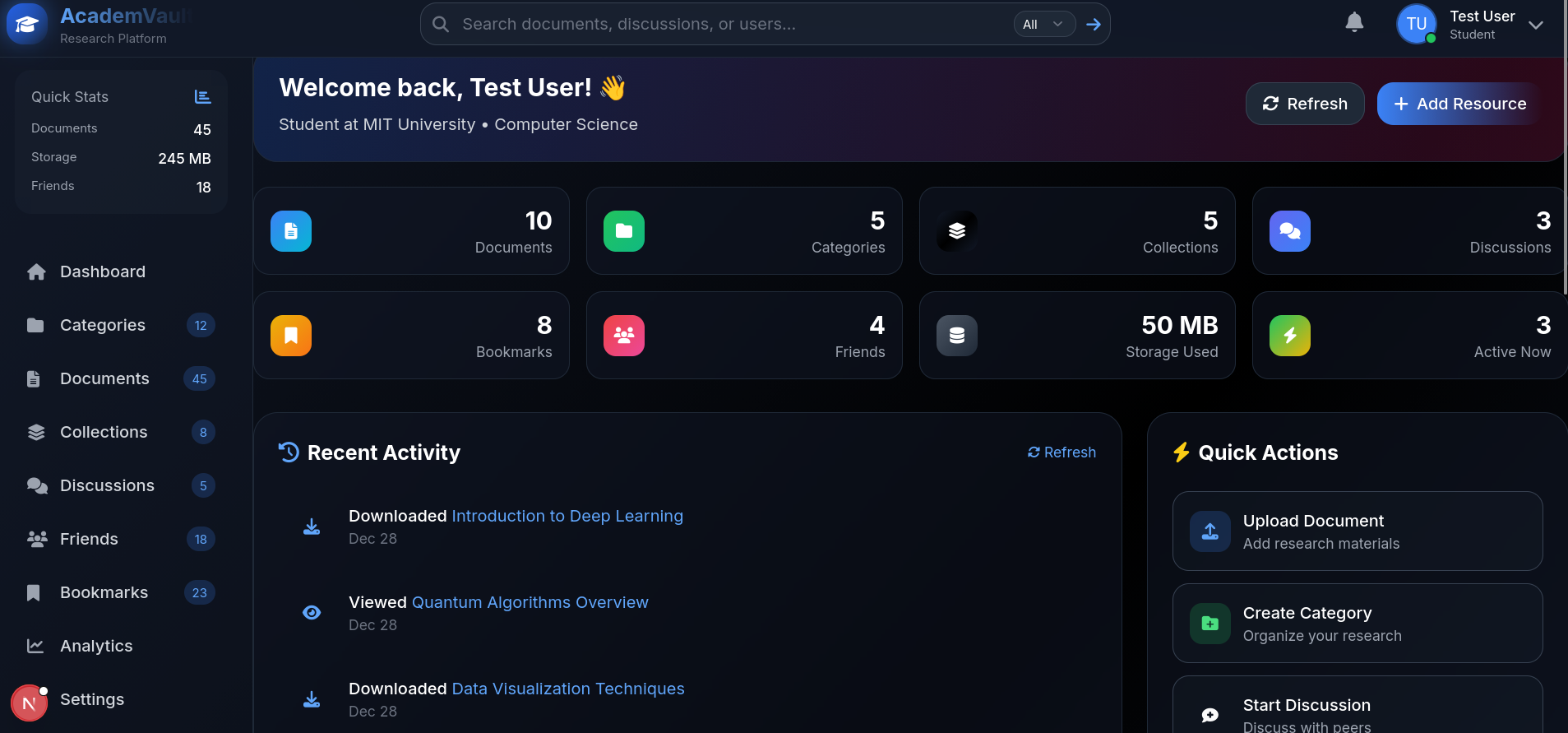 AcademVault Dashboard