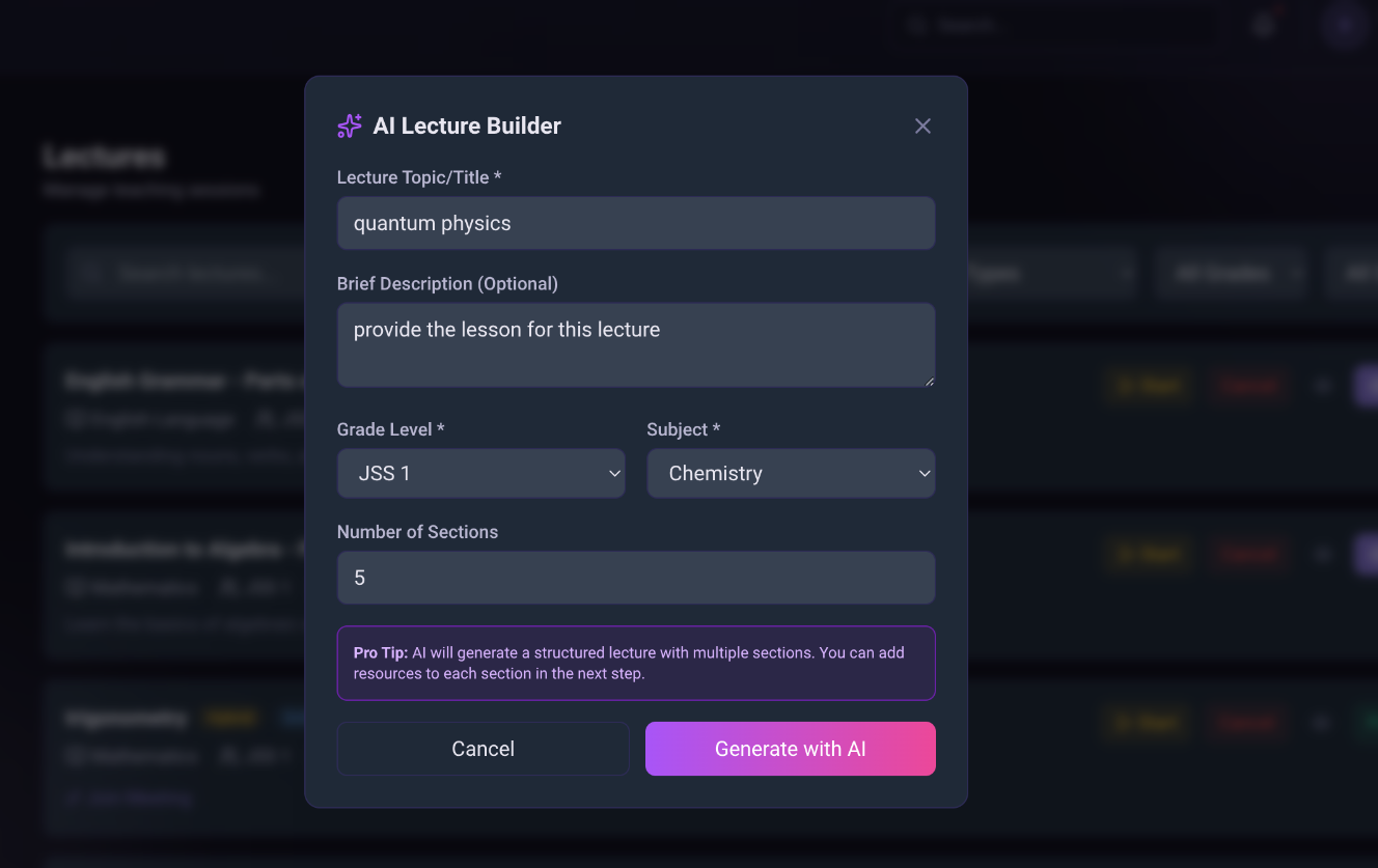 vDeskConnect Lecture AI Builder
