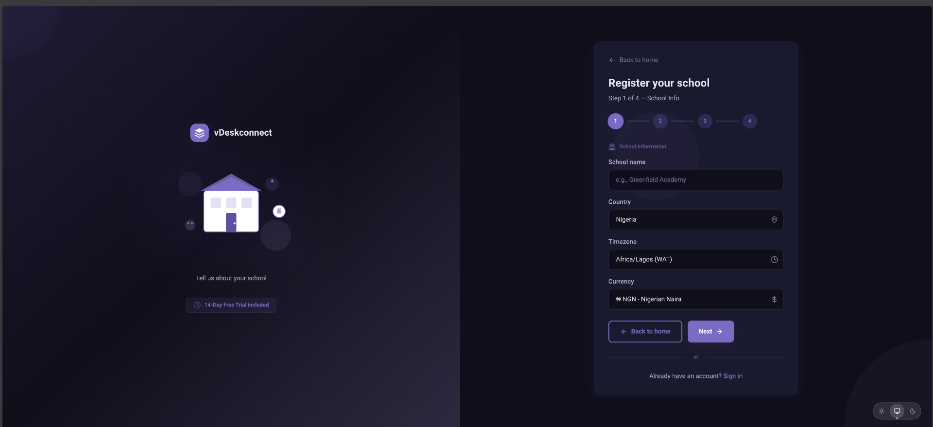 vDeskConnect Signup Experience