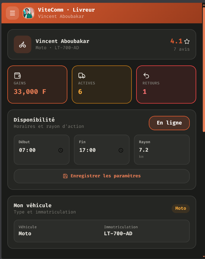 ViteComm Driver Dashboard