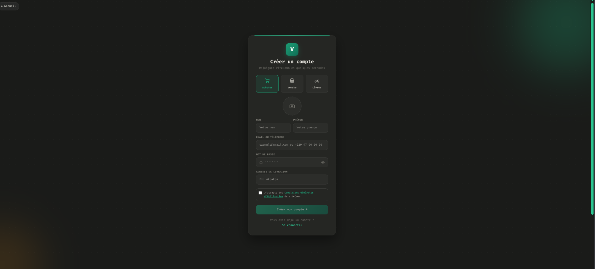 ViteComm Signup Experience
